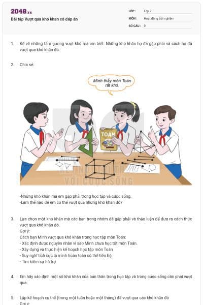 Bài tập Vượt qua khó khan có đáp án