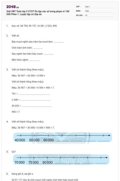 Giải VBT Toán lớp 3 CTST Ôn tập các số trong phạm vi 100 000 Phần 1. Luyện tập  có đáp án