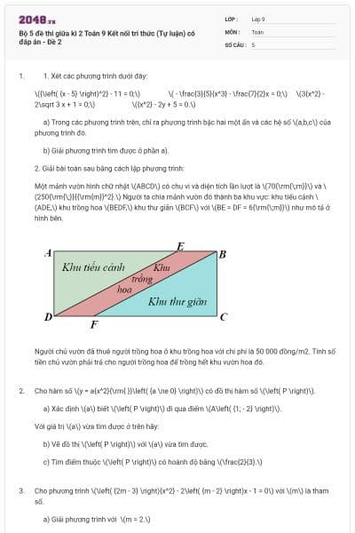 Bộ 5 đề thi giữa kì 2 Toán 9 Kết nối tri thức (Tự luận) có đáp án - Đề 2