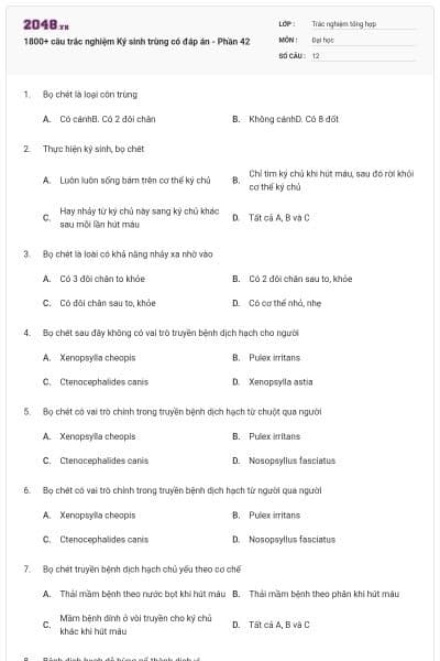 1800+ câu trắc nghiệm Ký sinh trùng có đáp án - Phần 42