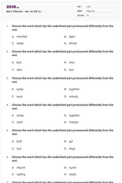 Bài 5: Phát âm – âm / Ə/ VÀ /s:/