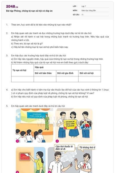 Bài tập Phòng, chống tệ nạn xã hội có đáp án