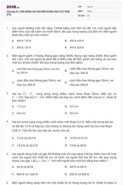 Chương III. CÂN BẰNG VÀ CHUYỂN ĐỘNG CỦA VẬT RẮN (P2)