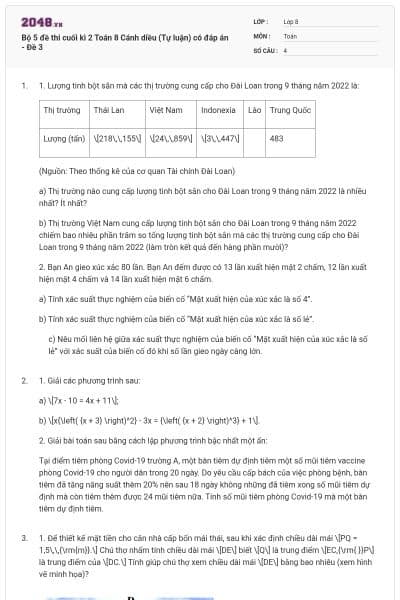 Bộ 5 đề thi cuối kì 2 Toán 8 Cánh diều (Tự luận) có đáp án - Đề 3