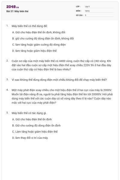 Bài 37: Máy biến thế