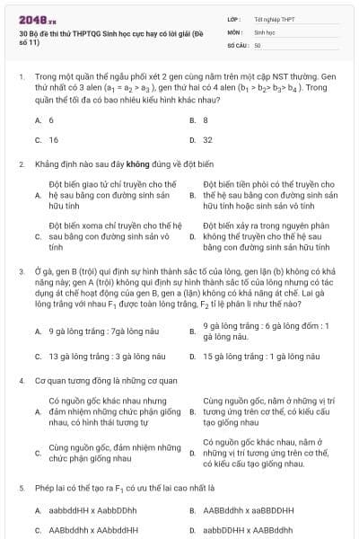 30 Bộ đề thi thử THPTQG Sinh học cực hay có lời giải (Đề số 11)