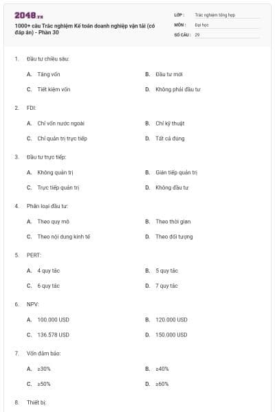 1000+ câu Trắc nghiệm Kế toán doanh nghiệp vận tải (có đáp án) - Phần 30