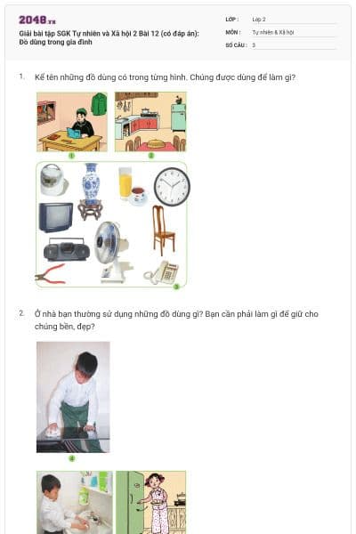 Giải bài tập SGK Tự nhiên và Xã hội 2 Bài 12 (có đáp án): Đồ dùng trong gia đình