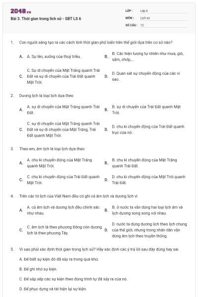 Bài 3. Thời gian trong lich sử - SBT LS 6