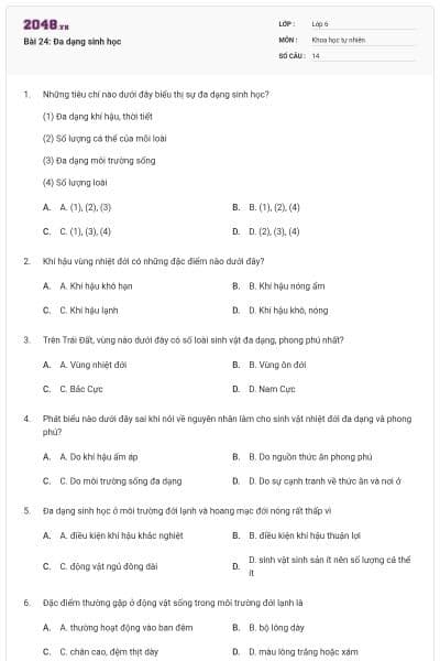 Bài 24: Đa dạng sinh học