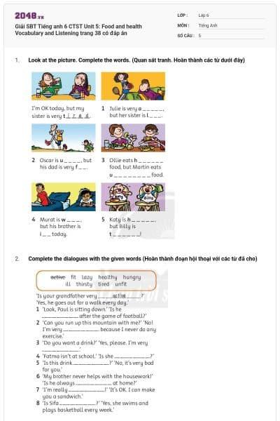 Giải SBT Tiếng anh 6 CTST Unit 5: Food and health Vocabulary and Listening trang 38 có đáp án