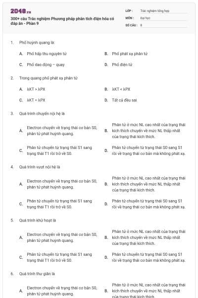 300+ câu Trắc nghiệm Phương pháp phân tích điện hóa có đáp án - Phần 9