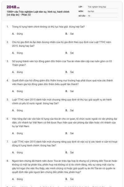 1000+ câu Trắc nghiệm Luật dân sự, hình sự, hành chính (có đáp án) - Phần 32