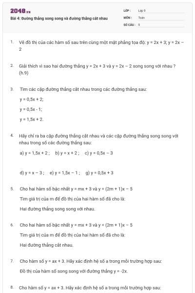 Bài 4: Đường thẳng song song và đường thẳng cắt nhau