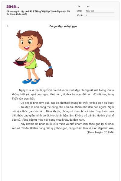 Đề cương ôn tập cuối kì 1 Tiếng Việt lớp 2 (có đáp án) - Đề thi tham khảo số 5