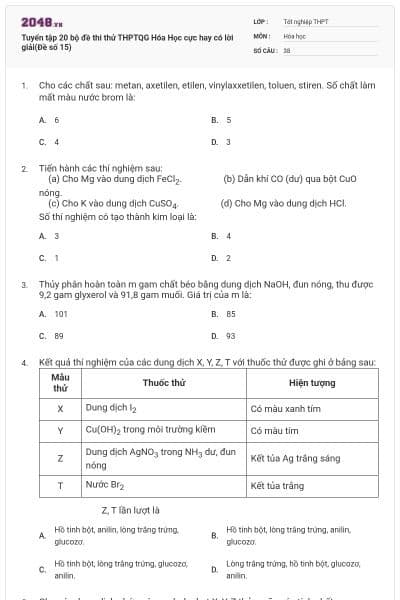 Tuyển tập 20 bộ đề thi thử THPTQG Hóa Học cực hay có lời giải(Đề số 15)