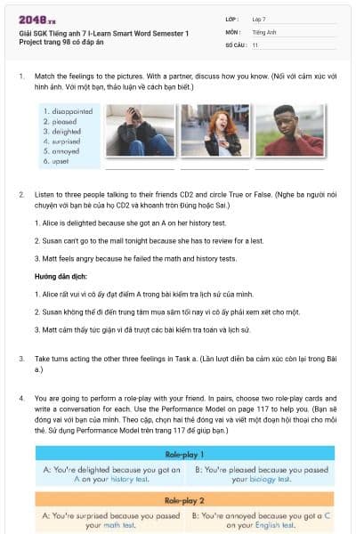Giải SGK Tiếng anh 7 I-Learn Smart Word Semester 1 Project trang 98 có đáp án