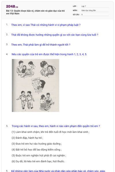 Bài 13: Quyền được bảo vệ, chăm sóc và giáo dục của trẻ em Việt Nam