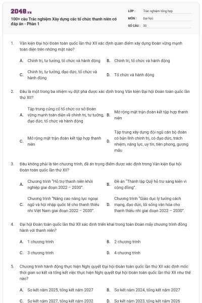 100+ câu Trắc nghiệm Xây dựng các tổ chức thanh niên có đáp án - Phần 1