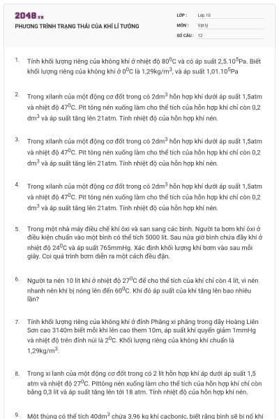 PHƯƠNG TRÌNH TRẠNG THÁI CỦA KHÍ LÍ TƯỞNG