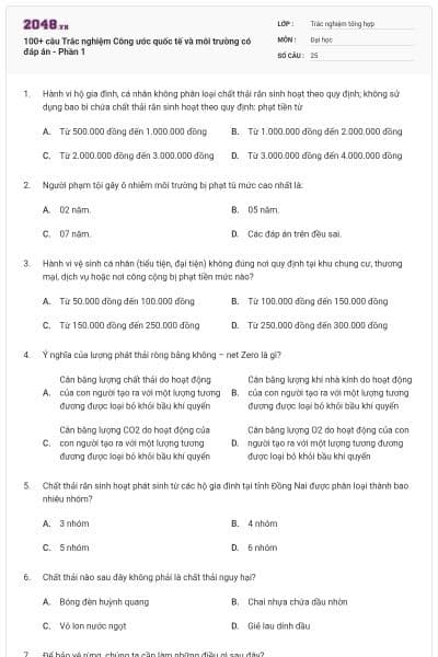 100+ câu Trắc nghiệm Công ước quốc tế và môi trường có đáp án - Phần 1