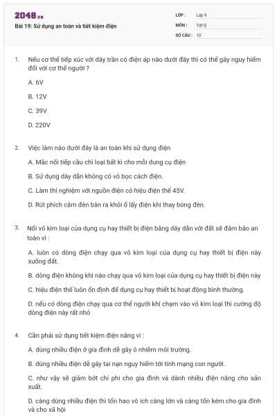 Bài 19: Sử dụng an toàn và tiết kiệm điện