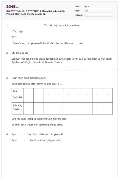 Giải VBT Toán lớp 3 CTST Bài 19. Bảng thống kê số liệu Phần 3. Hoạt động thực tế có đáp án