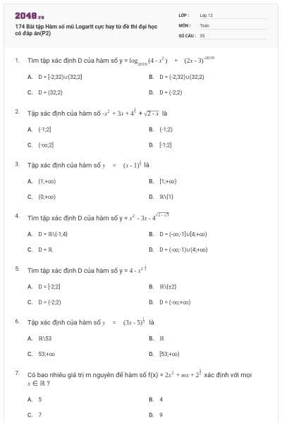 174 Bài tập Hàm số mũ Logarit cực hay từ đề thi đại học có đáp án(P2)