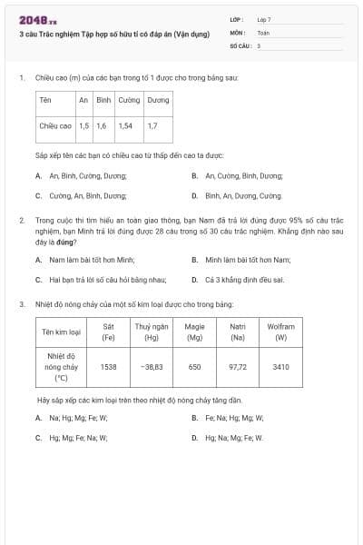 3 câu Trắc nghiệm Tập hợp số hữu tỉ có đáp án (Vận dụng)