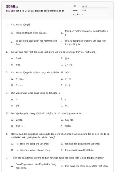 Giải SBT Vật lí 11 CTST Bài 1: Mô tả dao động có đáp án