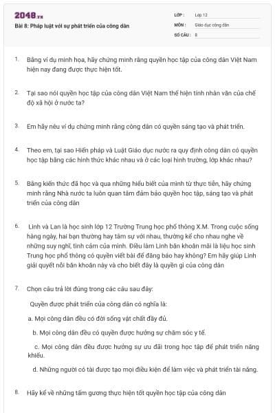 Bài 8: Pháp luật với sự phát triển của công dân