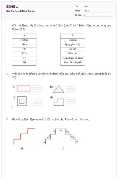 Giải Tin học 4 Bài 4: Ôn tập