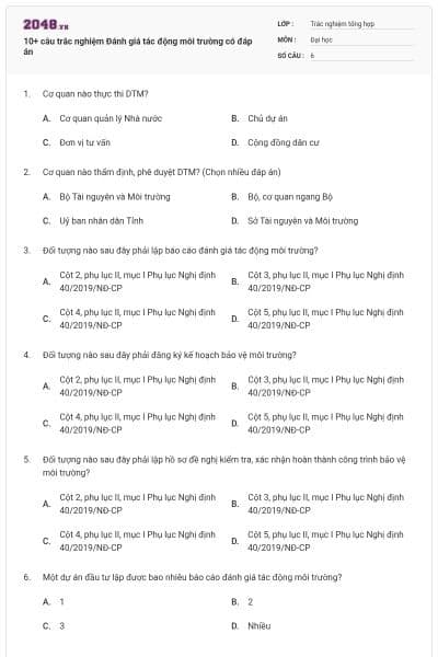 10+ câu trắc nghiệm Đánh giá tác động môi trường có đáp án