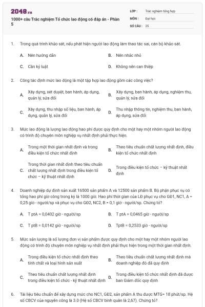 1000+ câu Trắc nghiệm Tổ chức lao động có đáp án - Phần 5