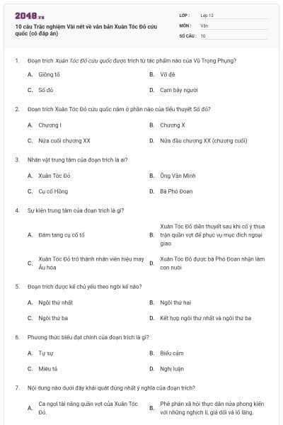 10 câu Trắc nghiệm Vài nét về văn bản Xuân Tóc Đỏ cứu quốc (có đáp án)
