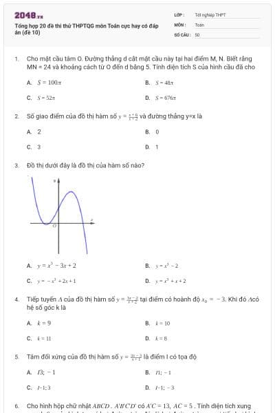 Tổng hợp 20 đề thi thử THPTQG môn Toán cực hay có đáp án (đề 10)
