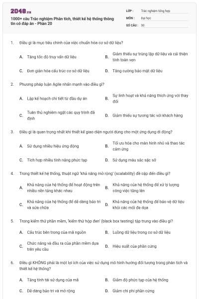 1000+ câu Trắc nghiệm Phân tích, thiết kế hệ thống thông tin có đáp án - Phần 20