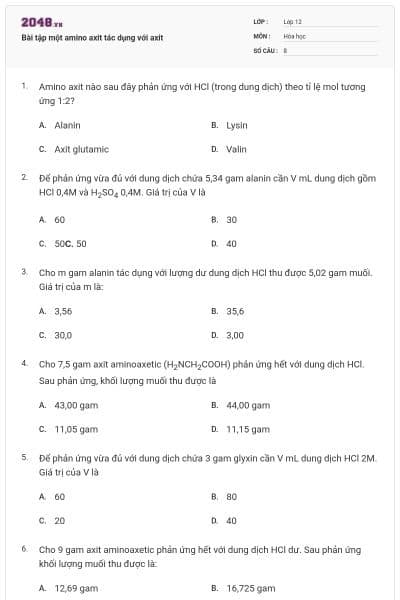 Bài tập một amino axit tác dụng với axit