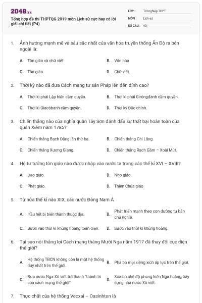 Tổng hợp đề thi THPTQG 2019 môn Lịch sử cực hay có lời giải chi tiết (P4)