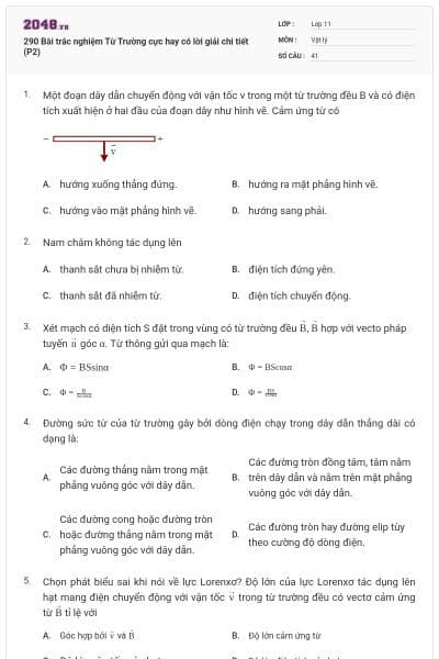290 Bài trắc nghiệm Từ Trường cực hay có lời giải chi tiết (P2)