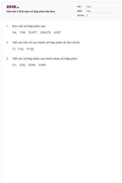 Giải toán 5 Khái niệm số thập phân tiếp theo