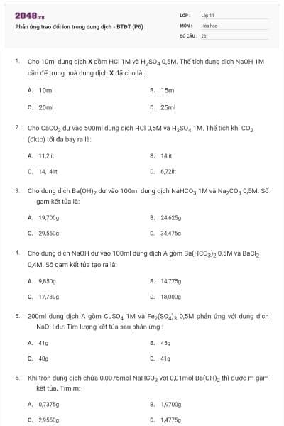 Phản ứng trao đổi ion trong dung dịch - BTĐT (P6)