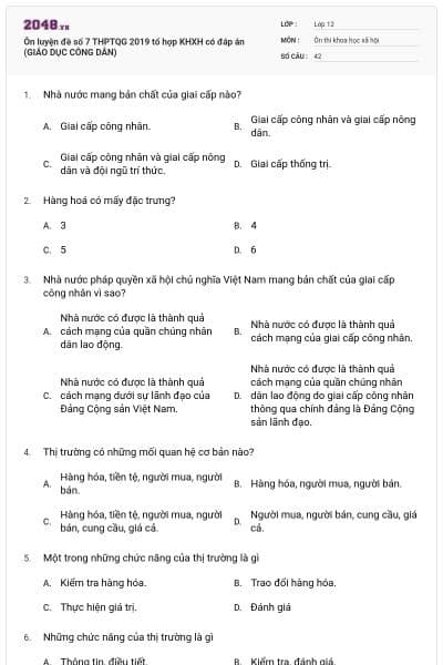 Ôn luyện đề số 7 THPTQG 2019 tổ hợp KHXH có đáp án (GIÁO DỤC CÔNG DÂN)