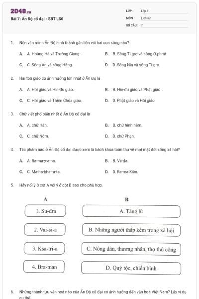 Bài 7: Ấn Độ cổ đại - SBT LS6