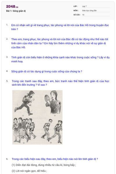 Bài 1: Sống giản dị