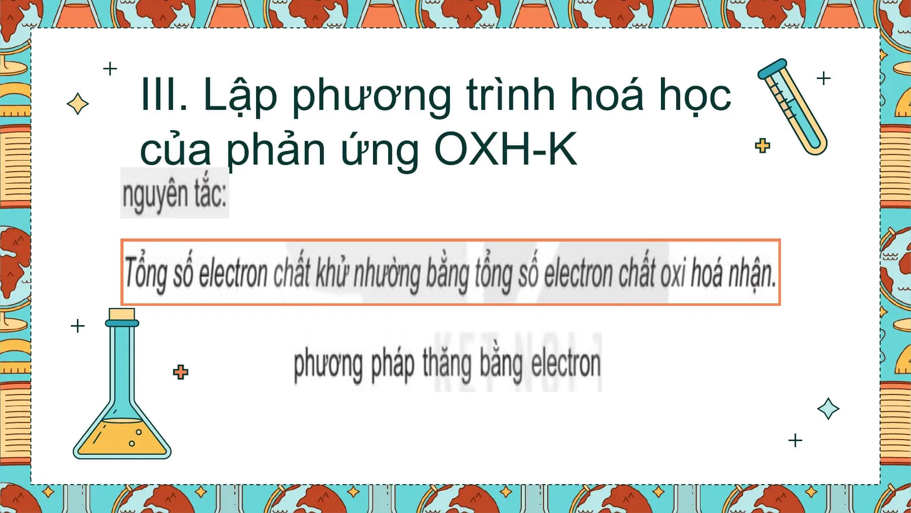 III. Lập phương trình hoá học
của phản ứng OXH-K