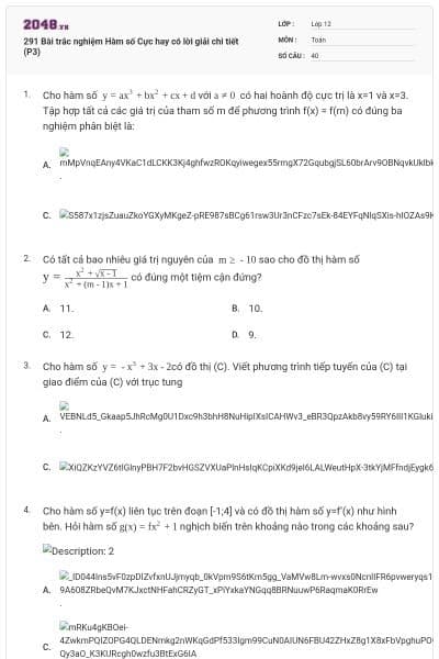 291 Bài trắc nghiệm Hàm số Cực hay có lời giải chi tiết (P3)