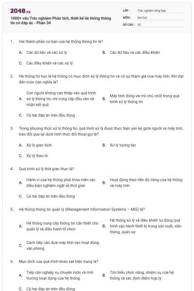 1000+ câu Trắc nghiệm Phân tích, thiết kế hệ thống thông tin có đáp án - Phần 34