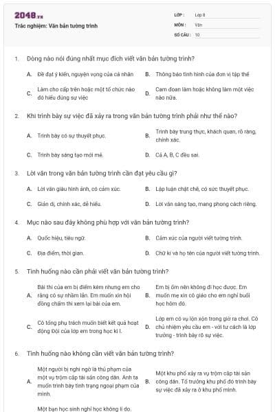 Trắc nghiệm: Văn bản tường trình