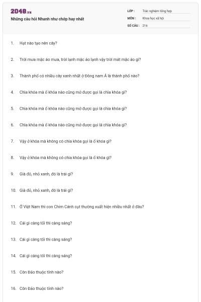 Những câu hỏi Nhanh như chớp hay nhất